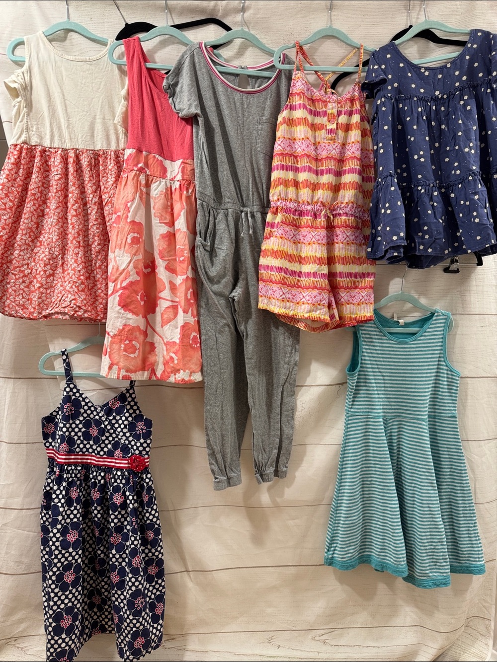 Bundle of 7 Girls' dresses rompers Gap- Hanna Andersson Cat & Jack Large 10/12